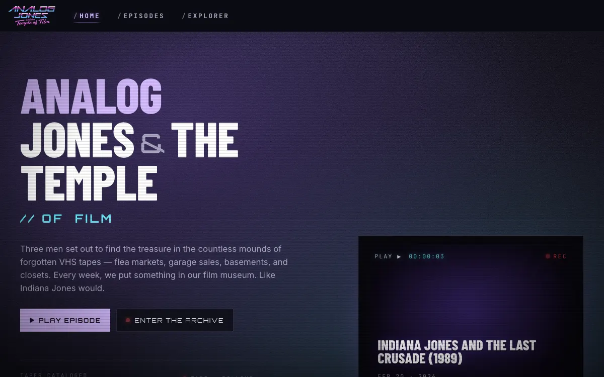 Screenshot of the Analog Jones and the Temple of Film home page