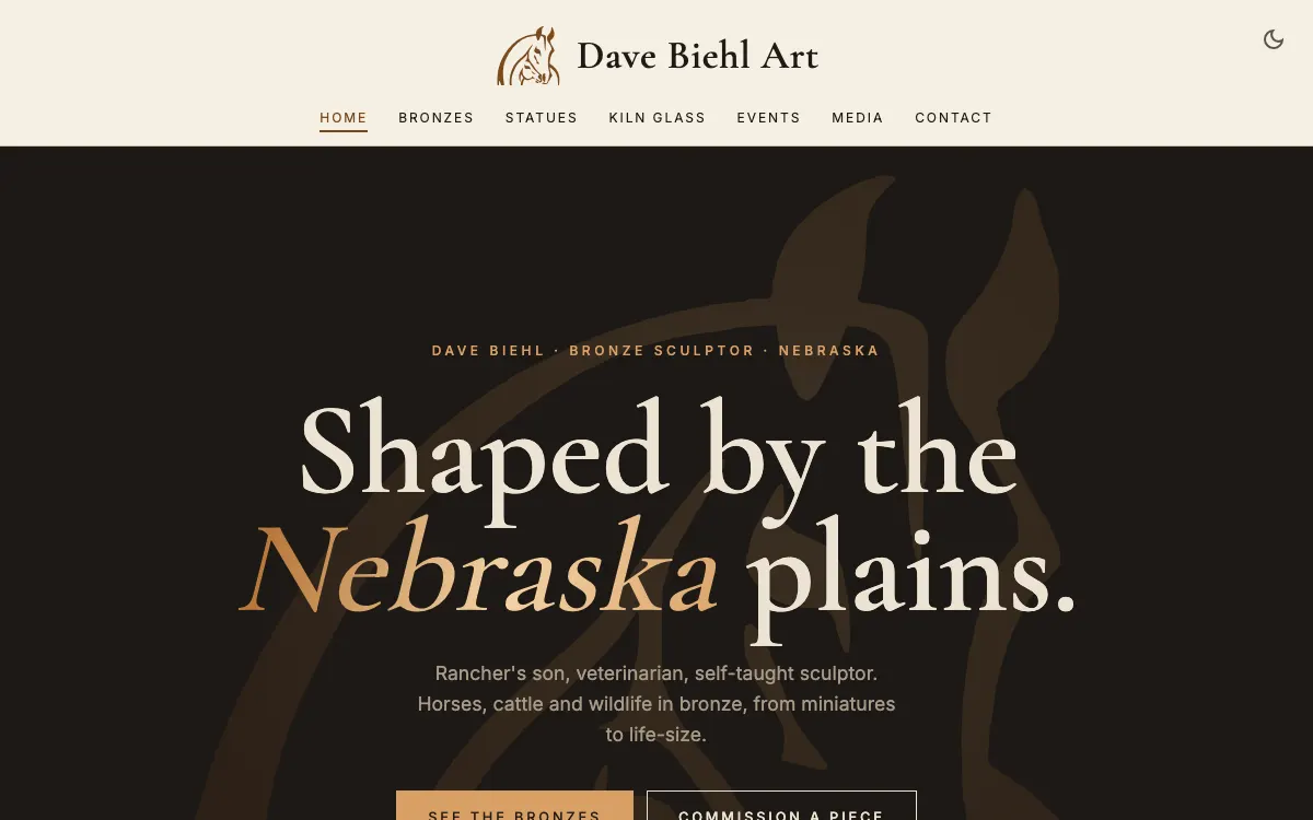 Screenshot of the Dave Biehl Art home page